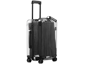 off white clear suitcase